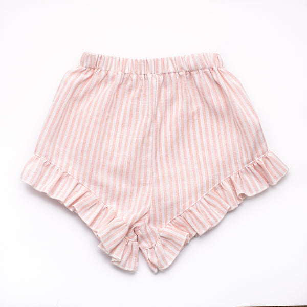 Short en lin à rayures rose