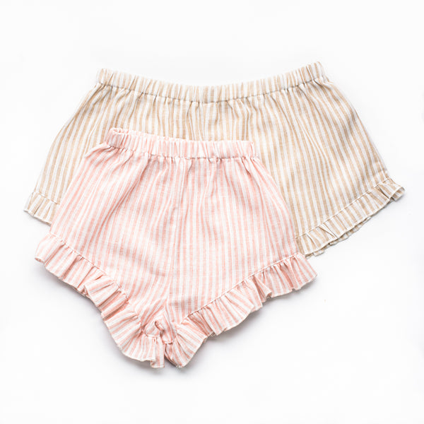 Short en lin à rayures rose